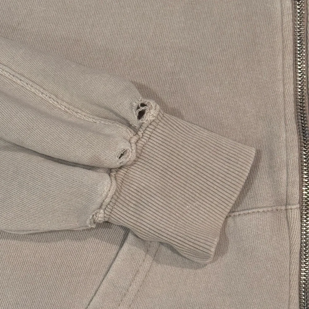 Zara Light Taupe Zip-Up Hooded Sweatshirt distressed size 11/12 - Picture 6 of 7